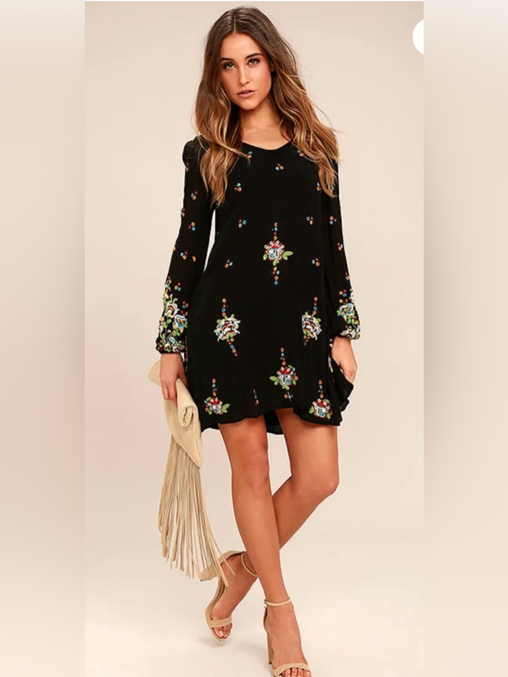 FLAW Free People Oxford Black Embroidered Swing Dress Large